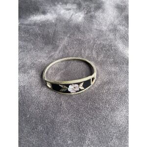 Vintage Alpaca Bracelet with Mother of Pearl & Abalone Inlay Flower Mexico Child